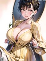 A woman in a yellow dress is posing for a picture.